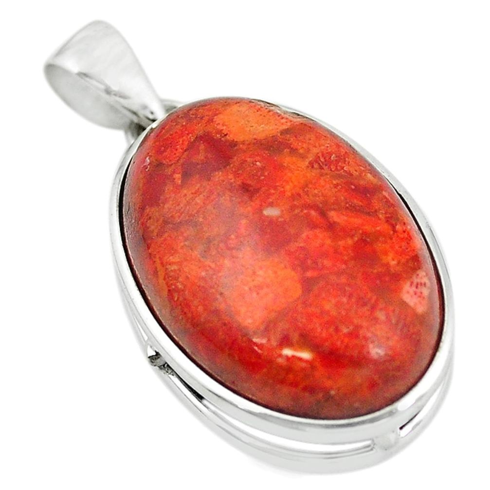 Natural red sponge coral 925 sterling silver pendant jewelry m5076