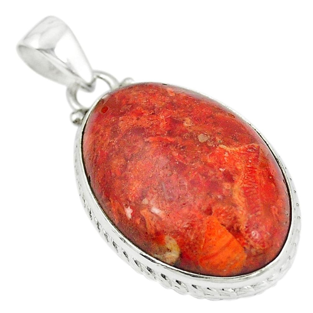 Natural red sponge coral 925 sterling silver pendant jewelry m5081