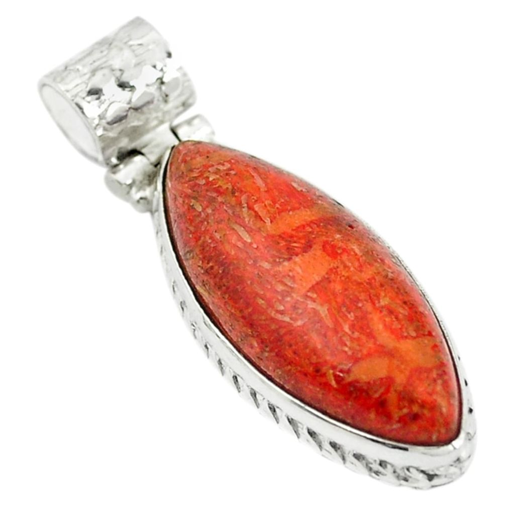 Natural red sponge coral 925 sterling silver pendant jewelry m5083