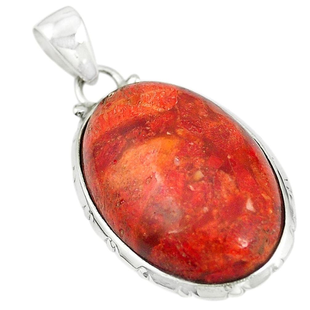 Natural red sponge coral 925 sterling silver pendant jewelry m5087