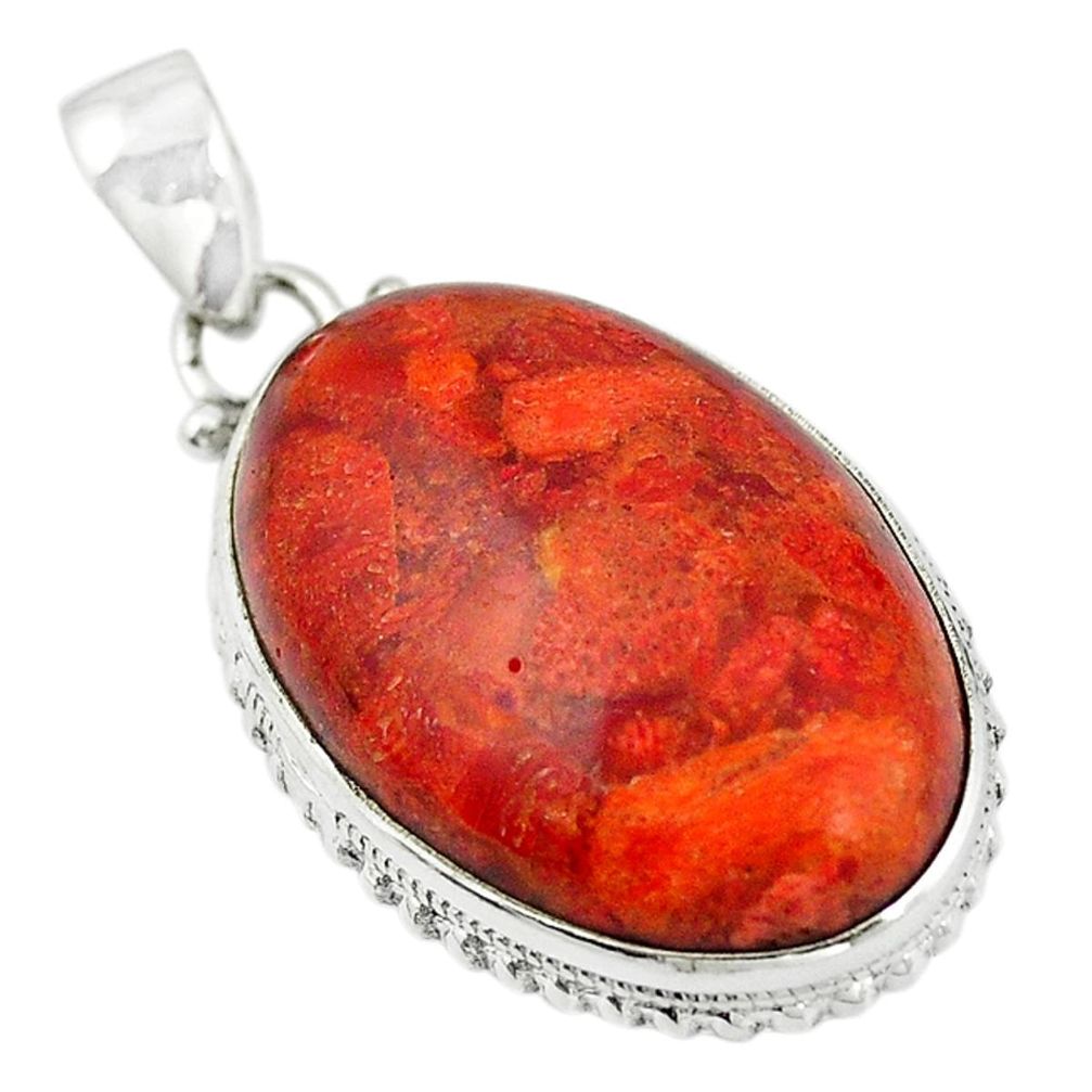 Natural red sponge coral 925 sterling silver pendant jewelry m5094