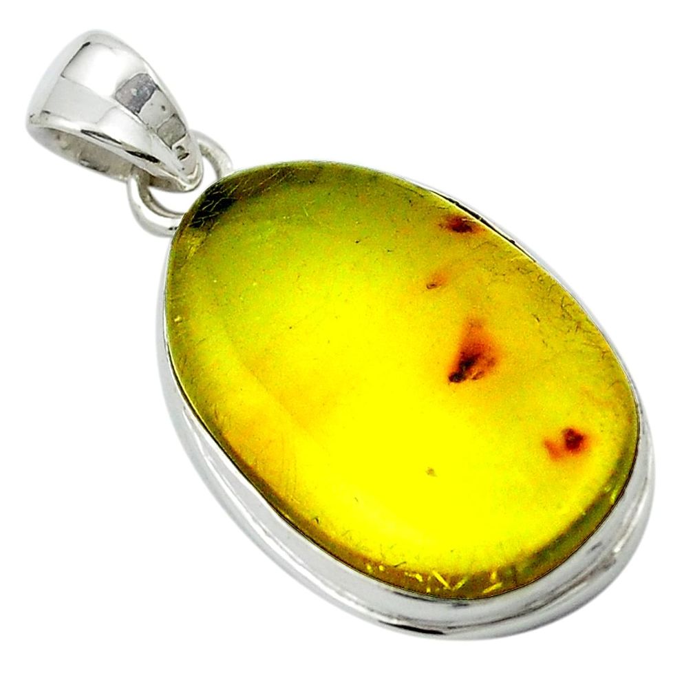 Natural green amber from colombia 925 sterling silver pendant m50961
