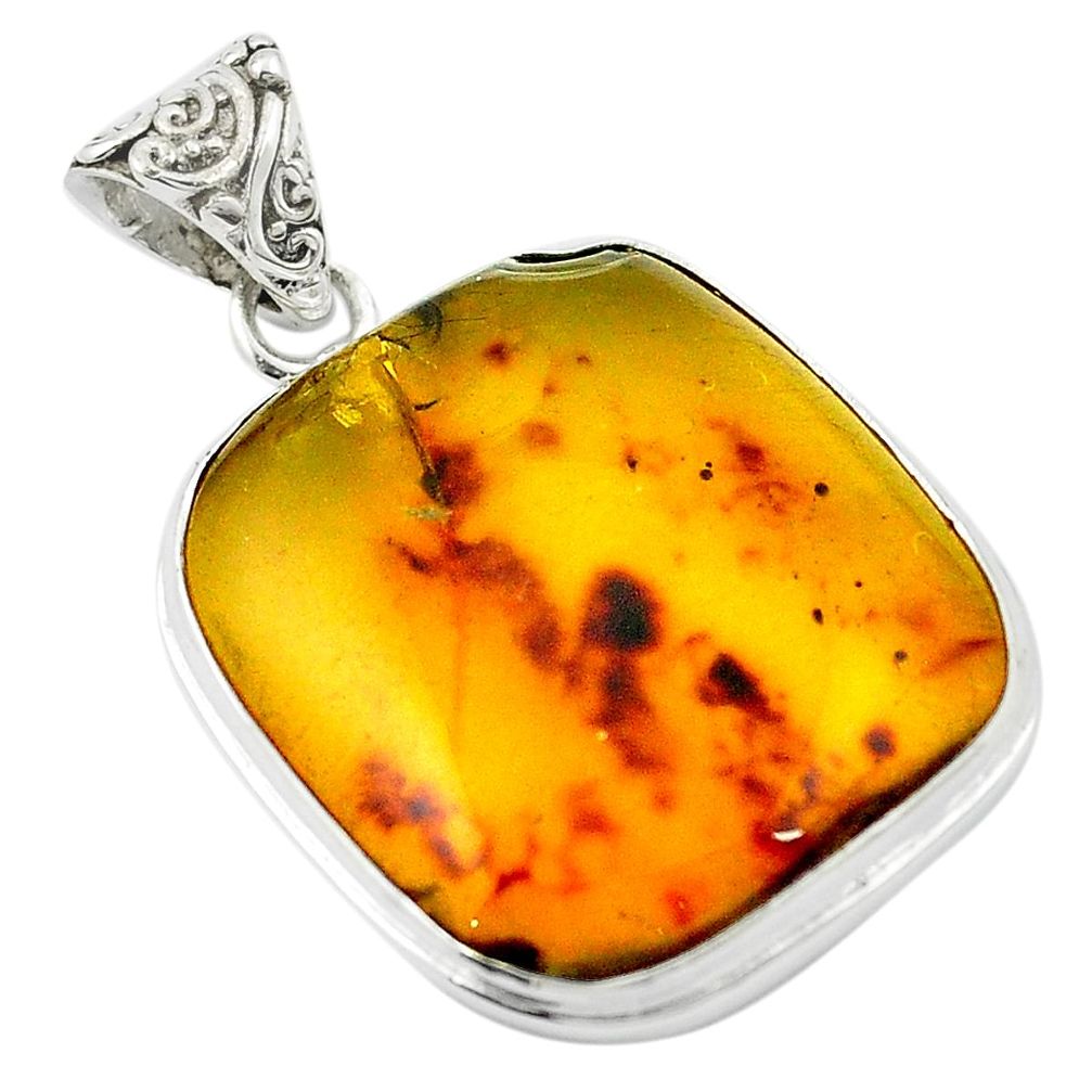 Natural green amber from colombia 925 sterling silver pendant m50971