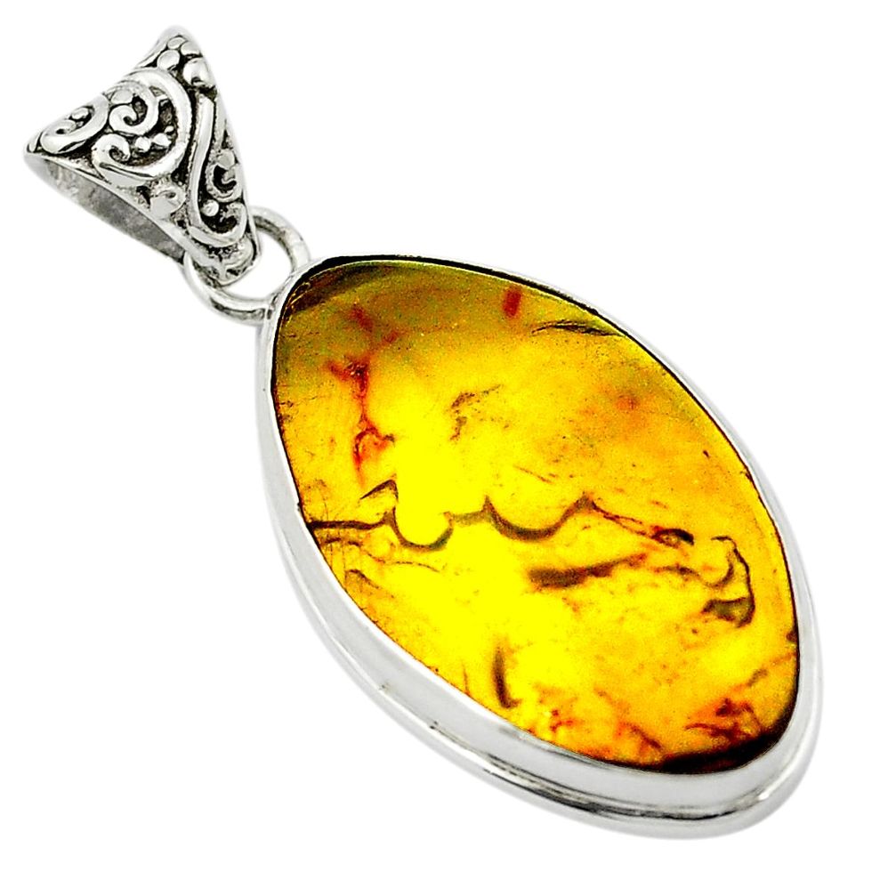 Natural green amber from colombia 925 sterling silver pendant m50974