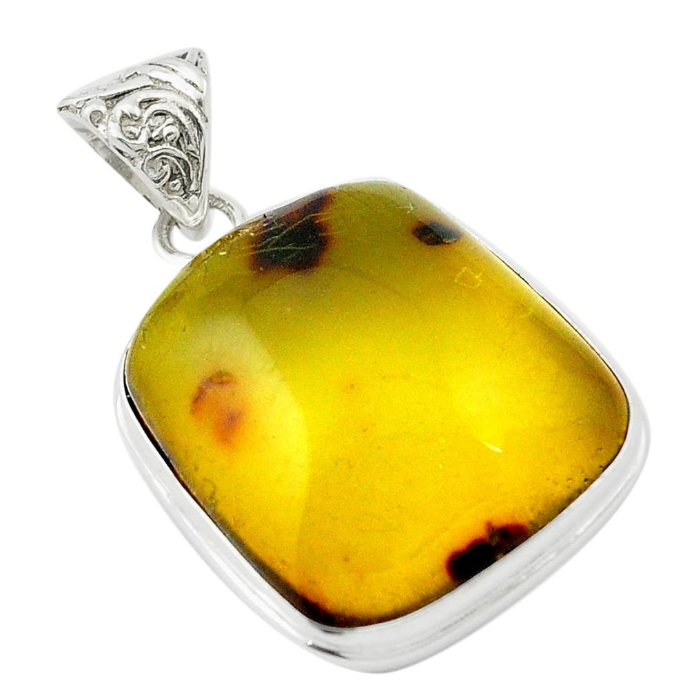 Natural green amber from colombia 925 sterling silver pendant m50978