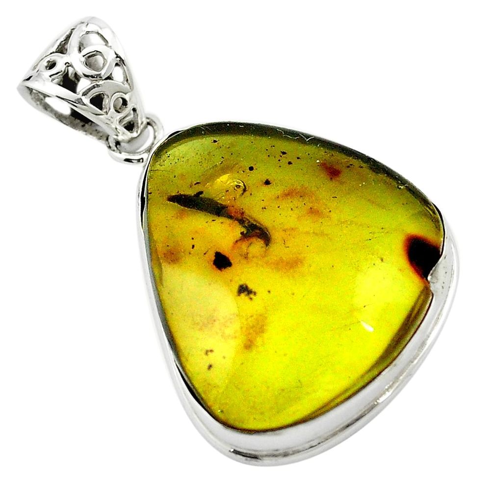 Natural green amber from colombia 925 sterling silver pendant m50980