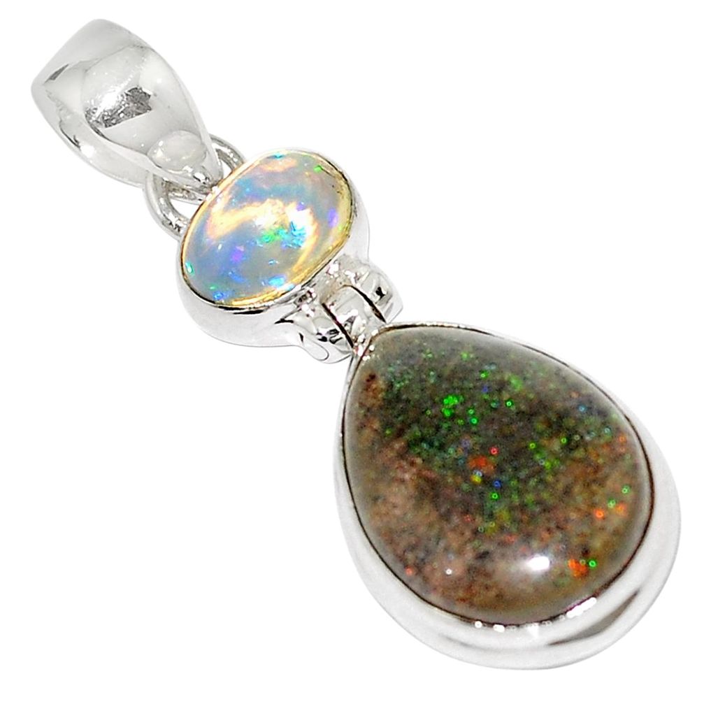 Natural black honduran matrix opal 925 silver pendant jewelry m51006