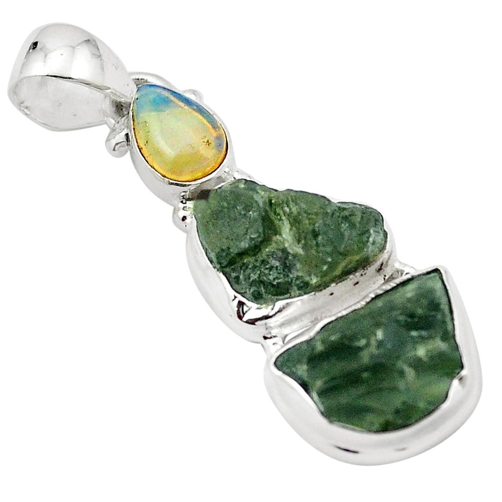 925 silver natural green moldavite (genuine czech) pendant jewelry m51031