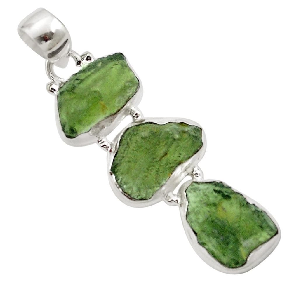 Natural green moldavite (genuine czech) 925 sterling silver pendant m51032