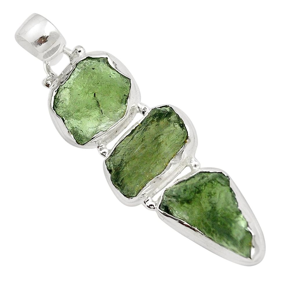 Natural green moldavite (genuine czech) 925 sterling silver pendant m51035