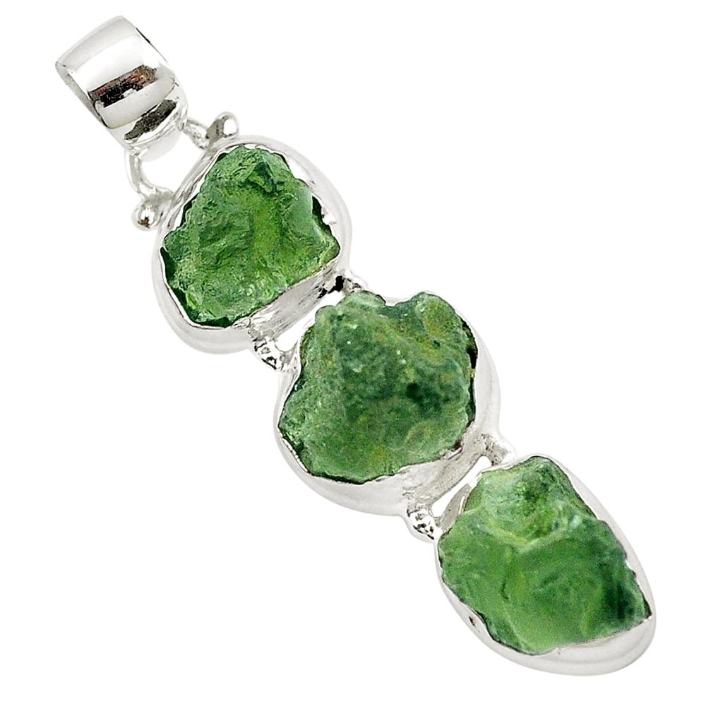 925 sterling silver natural green moldavite (genuine czech) pendant m51036