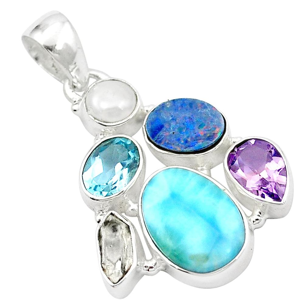 925 silver natural blue larimar doublet opal australian pendant jewelry m51772