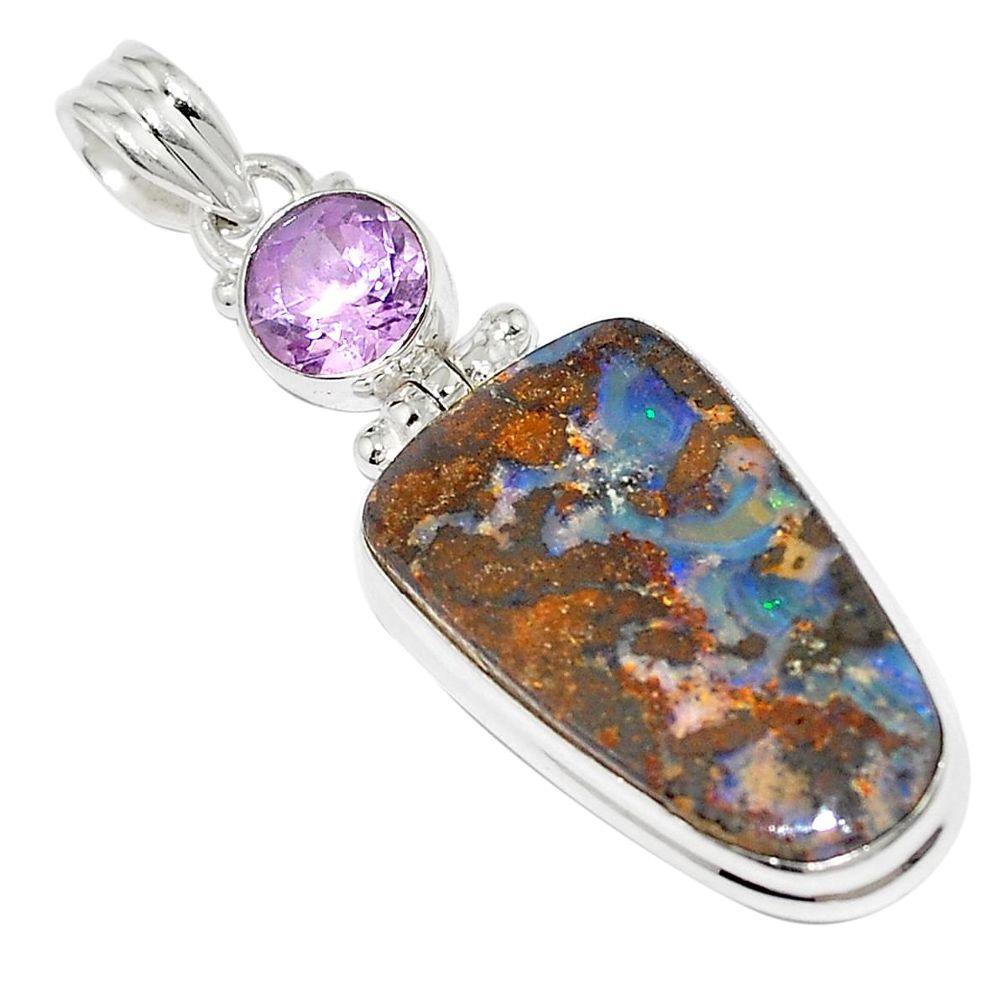 Natural brown boulder opal fancy amethyst 925 sterling silver pendant m52168