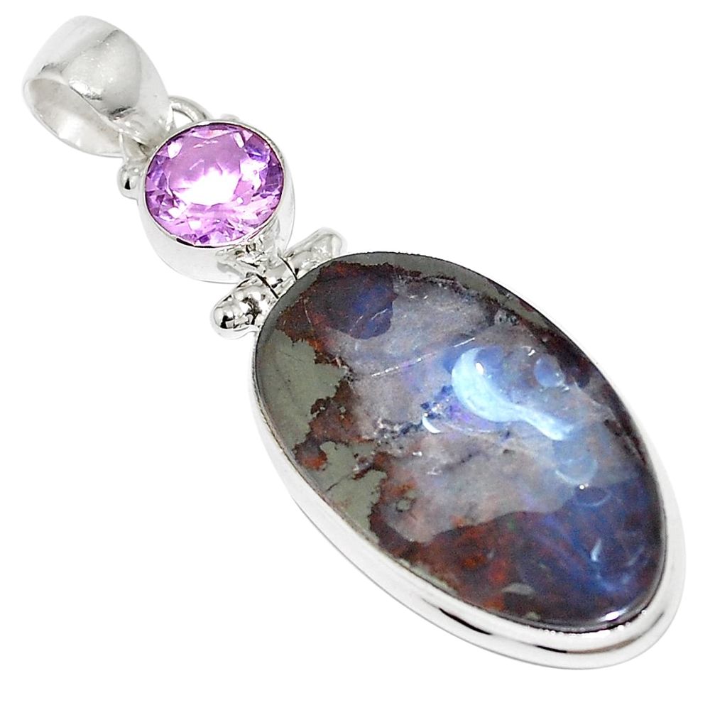 Natural brown boulder opal amethyst 925 sterling silver pendant m52170