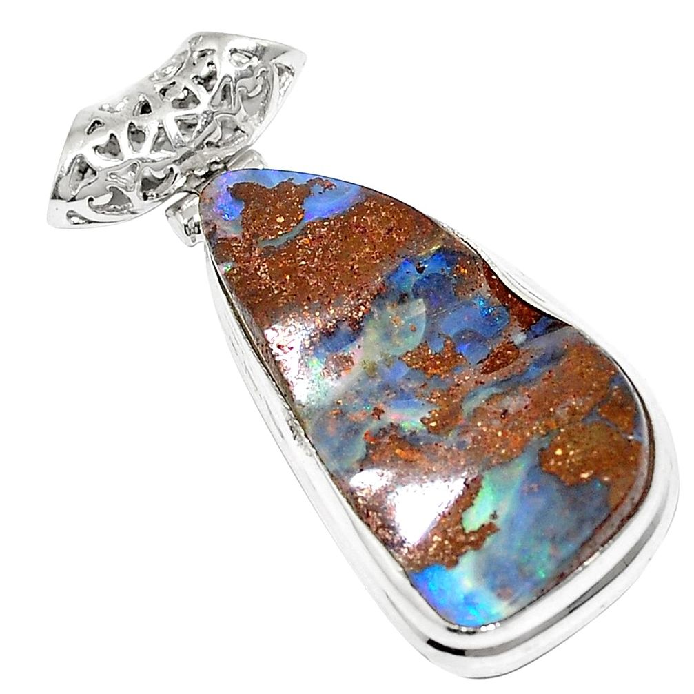 Natural brown boulder opal 925 sterling silver pendant jewelry m52174