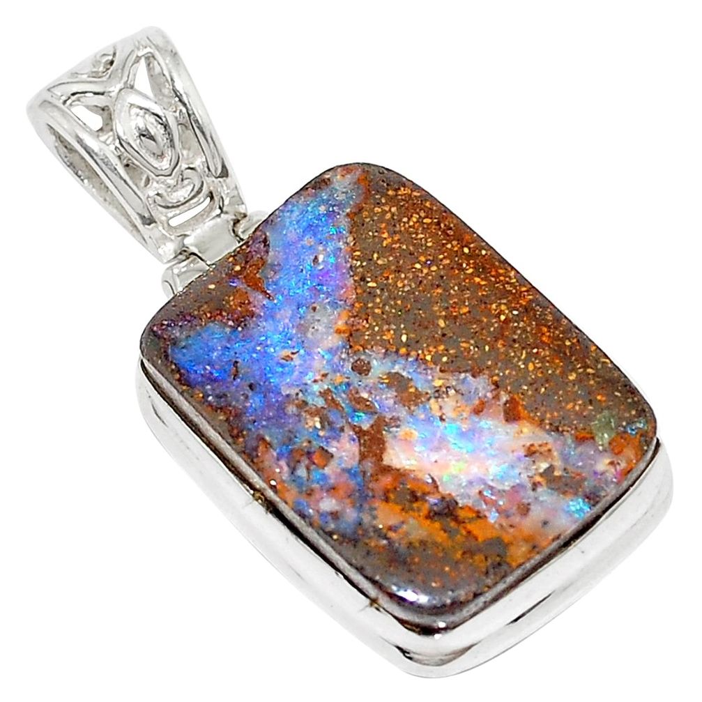 Natural brown boulder opal 925 sterling silver pendant jewelry m52175