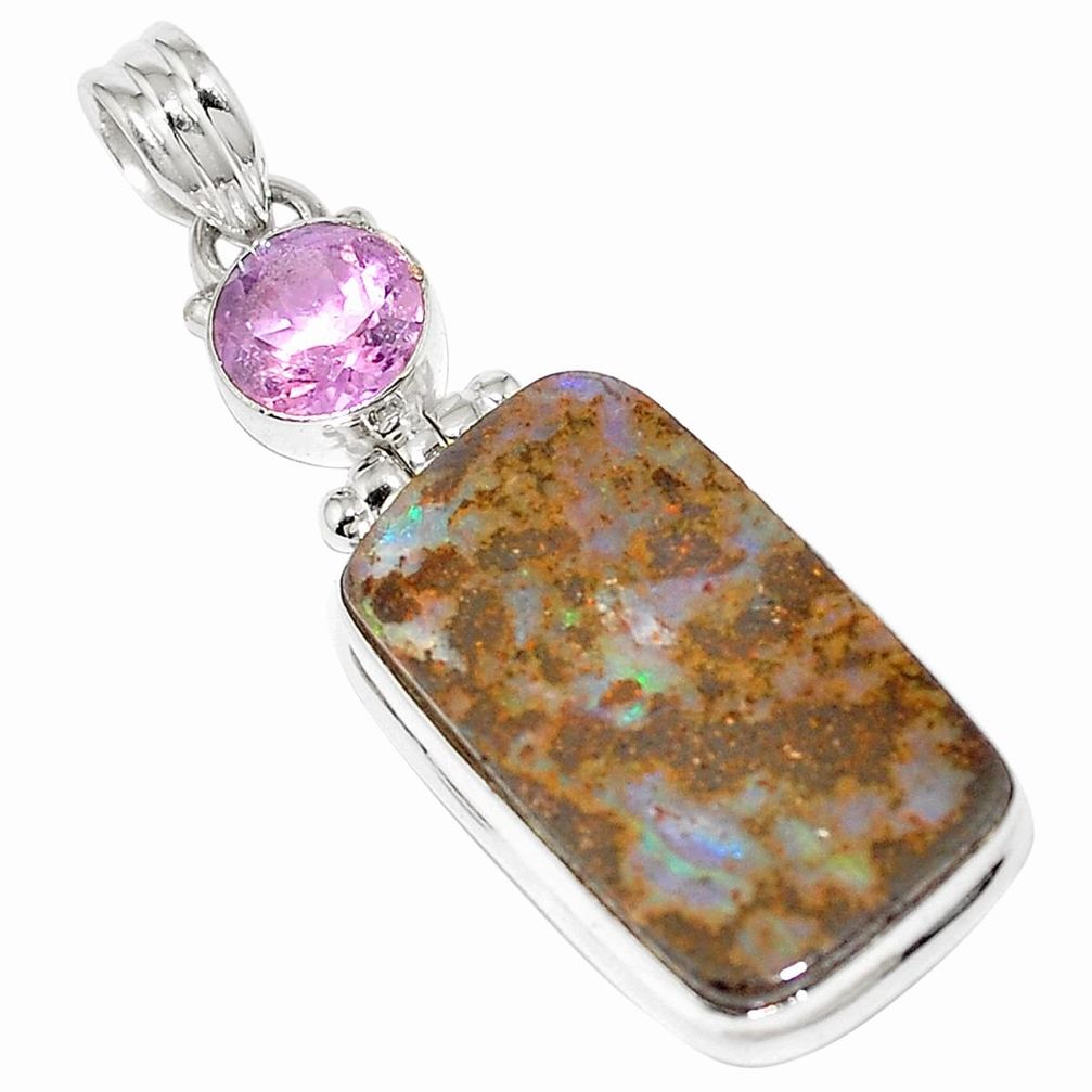 925 sterling silver natural brown boulder opal amethyst pendant jewelry m52177