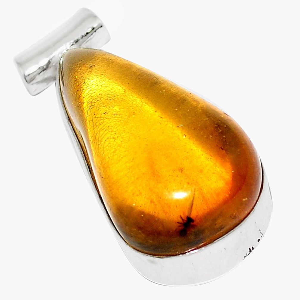 Natural green amber from colombia 925 sterling silver pendant m52181