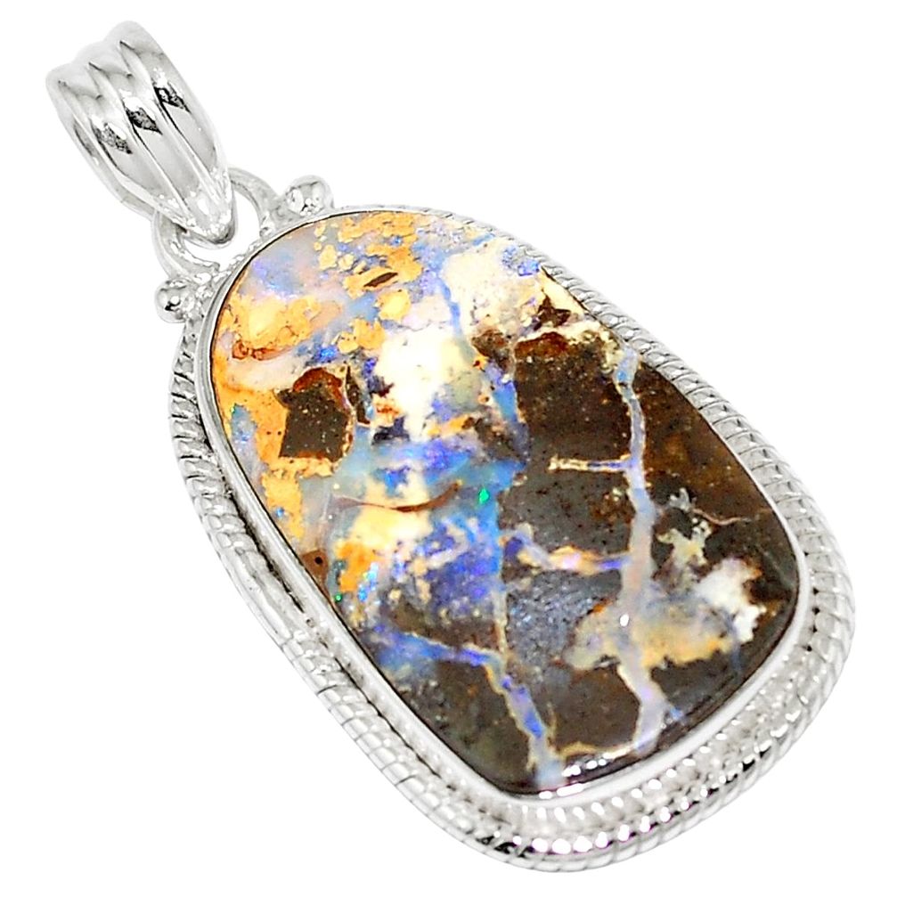 Natural brown boulder opal 925 sterling silver pendant jewelry m52195