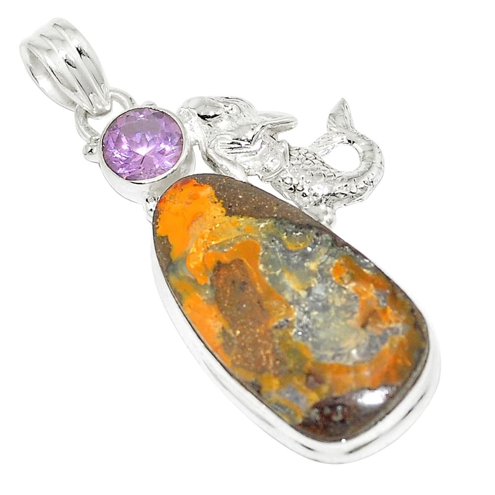 Natural brown boulder opal amethyst 925 silver fairy mermaid pendant m52197