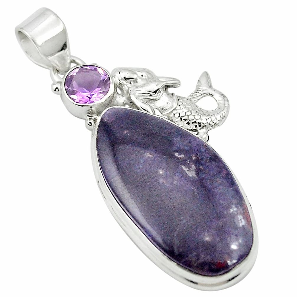 31.40cts natural purple sugilite 925 silver fairy mermaid pendant m52226