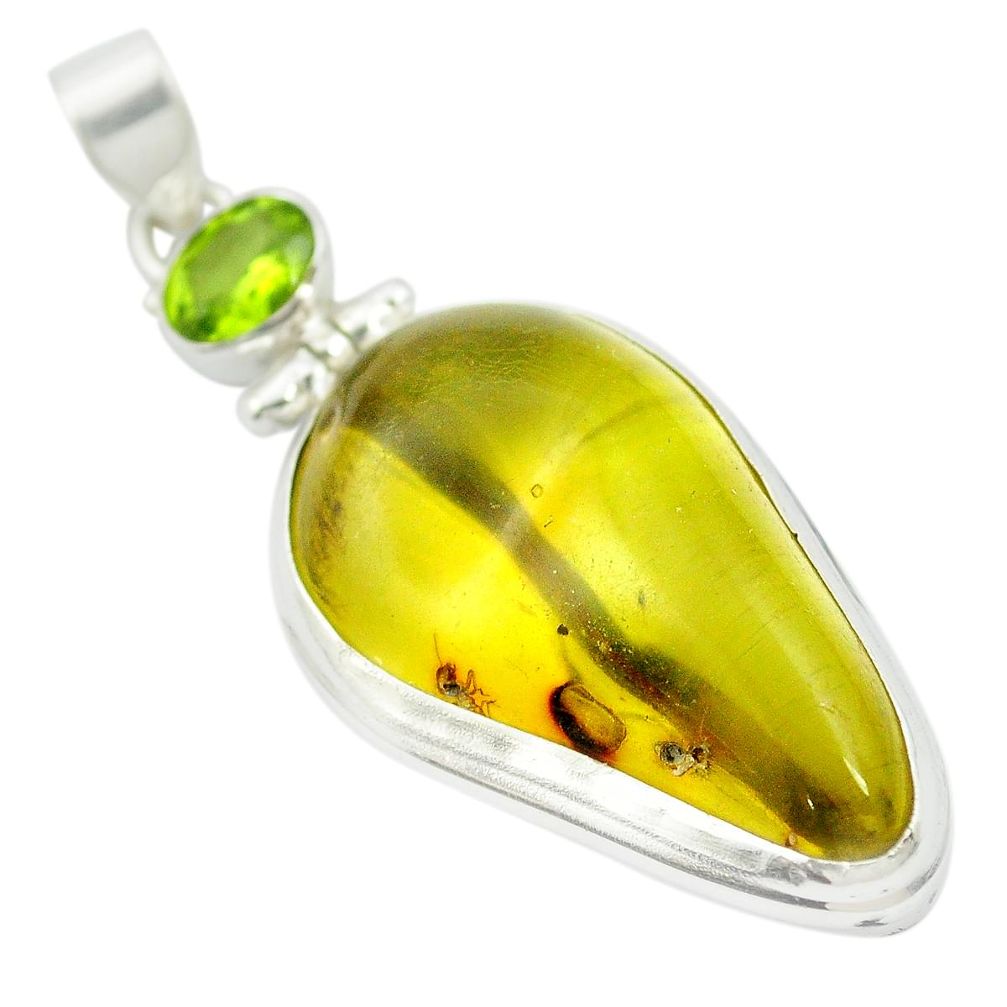 Natural green amber from colombia peridot 925 silver pendant m52243