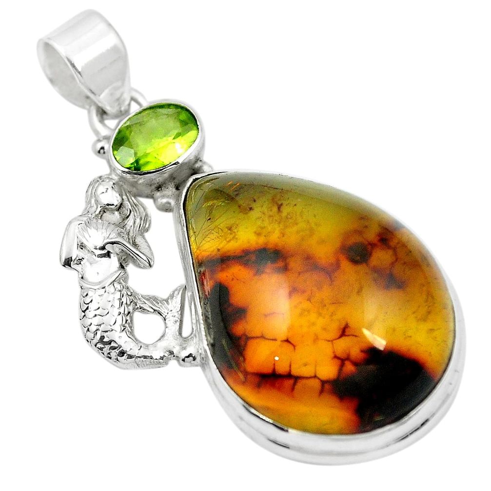Natural green amber from colombia 925 silver fairy mermaid pendant m52247