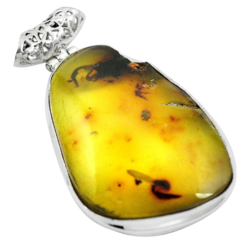 Natural green amber from colombia 925 sterling silver pendant m52248