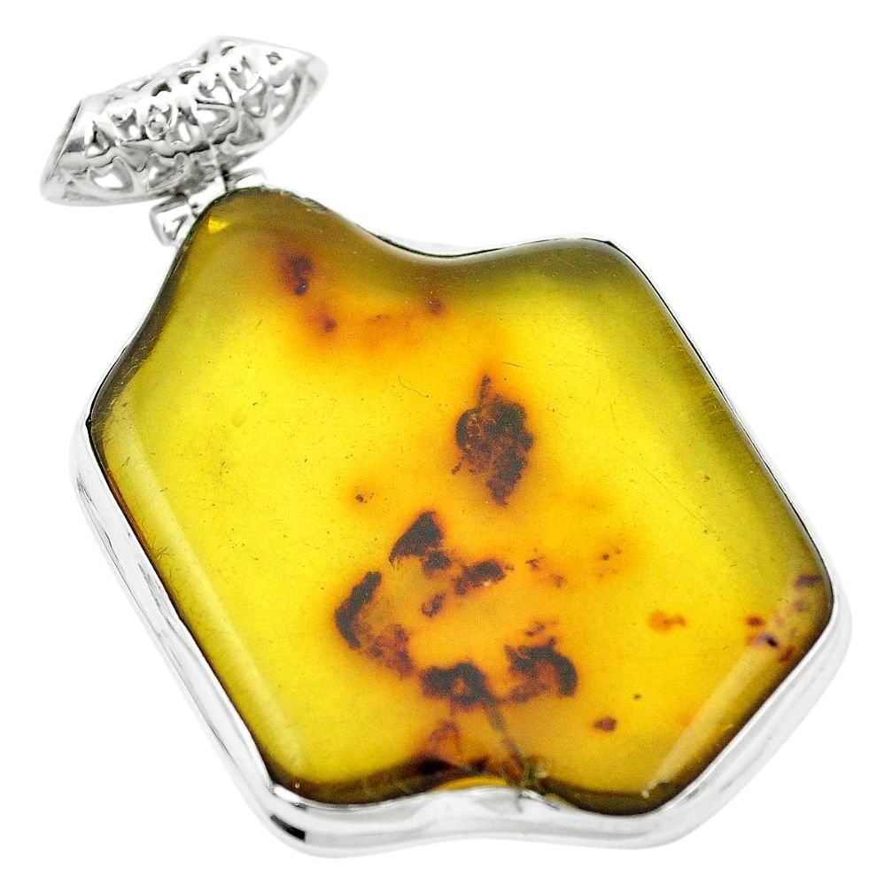 Natural green amber from colombia 925 sterling silver pendant m52250