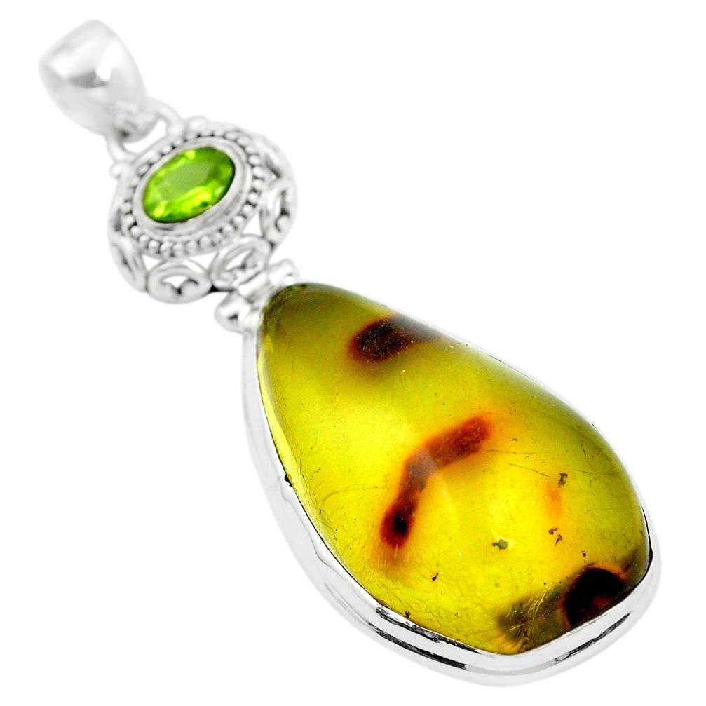 925 silver natural green amber from colombia peridot pendant m52257