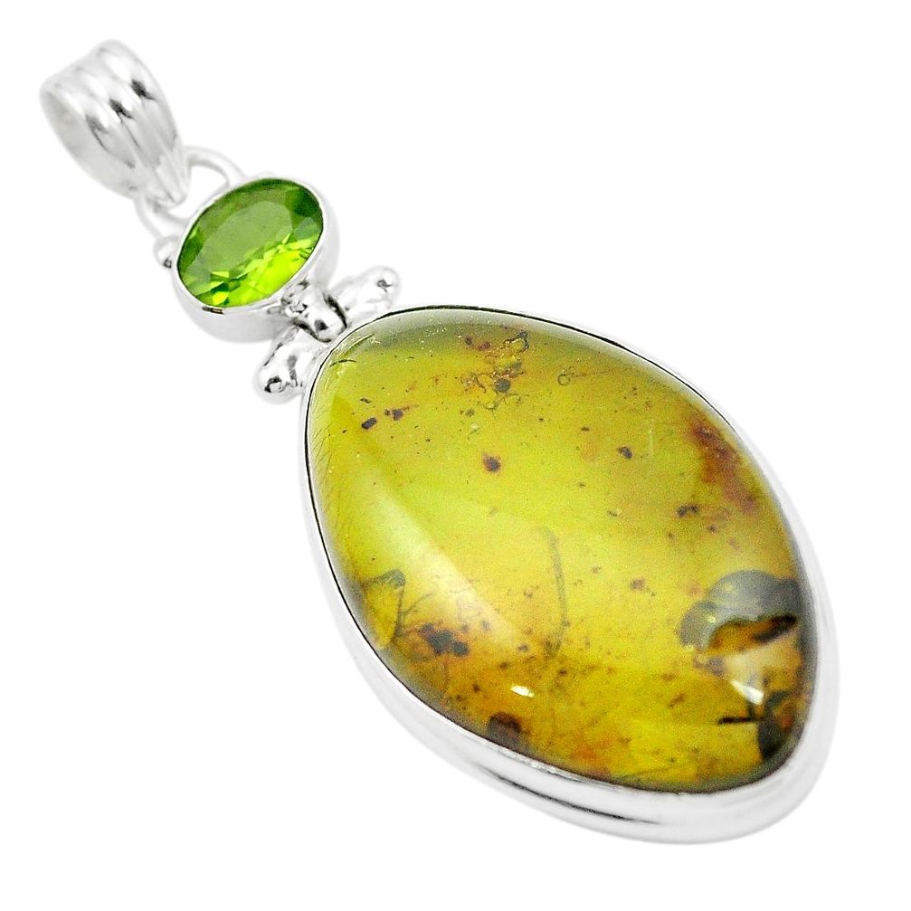 Natural green amber from colombia peridot 925 silver pendant m52259