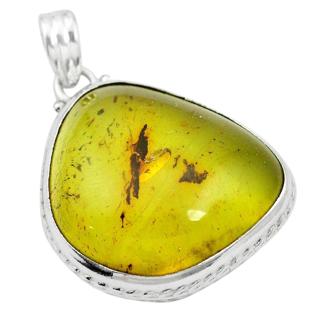 Natural green amber from colombia 925 sterling silver pendant m52275