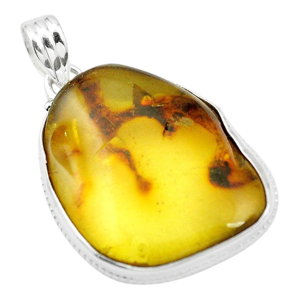 925 sterling silver natural green amber from colombia fancy pendant m52280