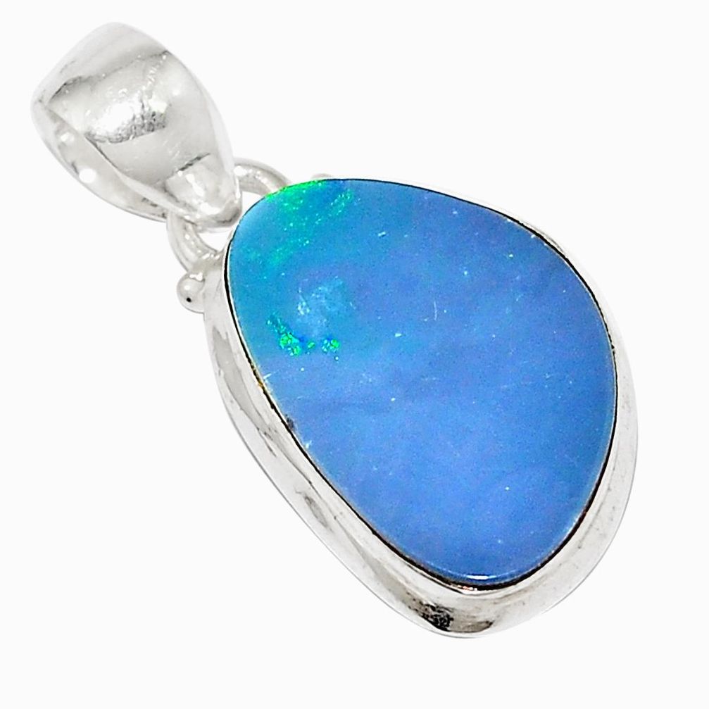 9.80cts natural blue doublet opal australian 925 sterling silver pendant m52323