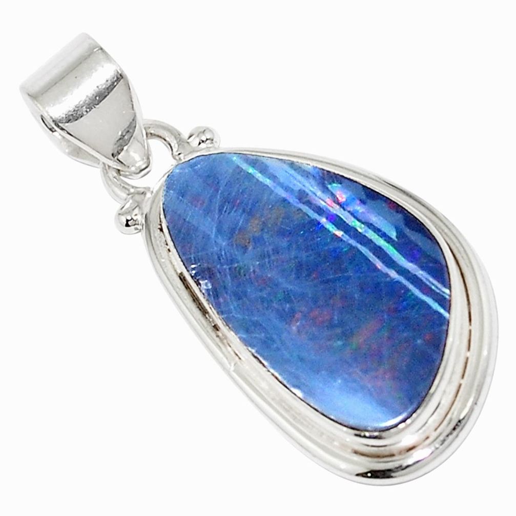 10.86cts natural blue doublet opal australian 925 sterling silver pendant m52325
