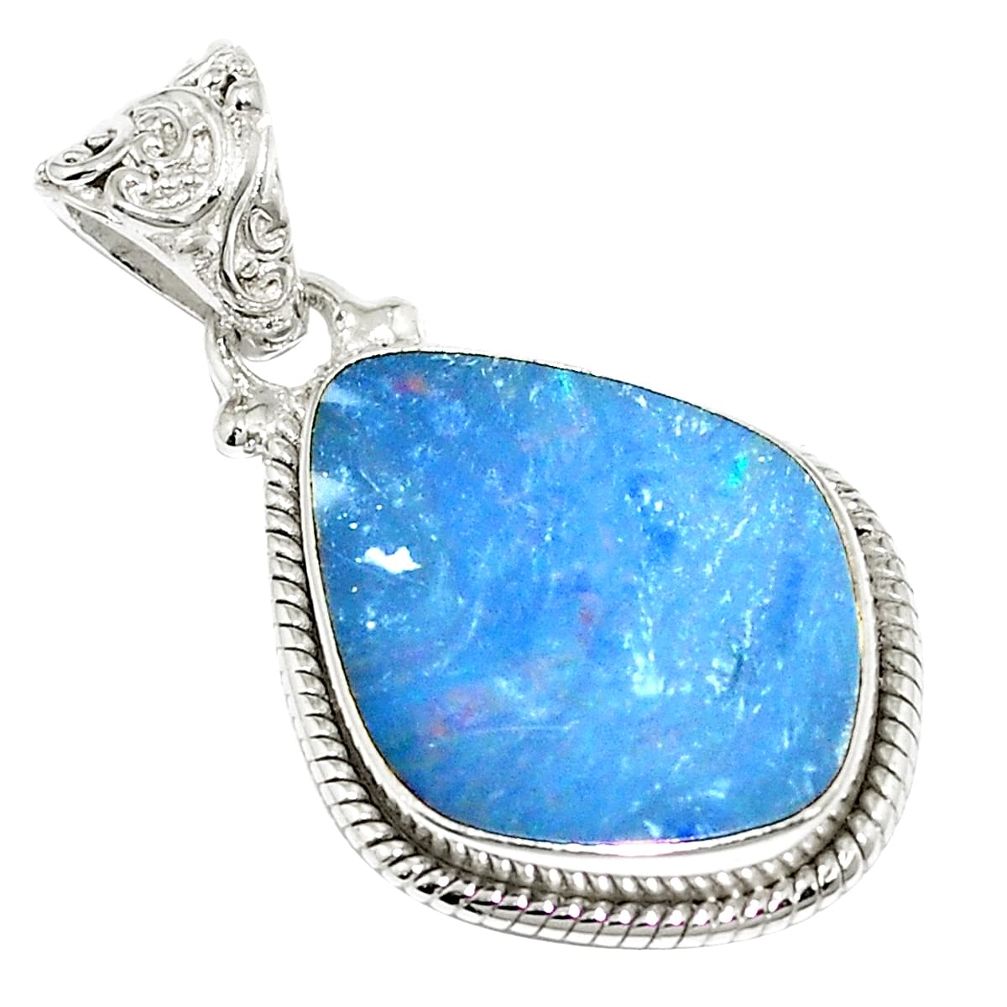 13.06cts natural blue doublet opal australian 925 sterling silver pendant m52326