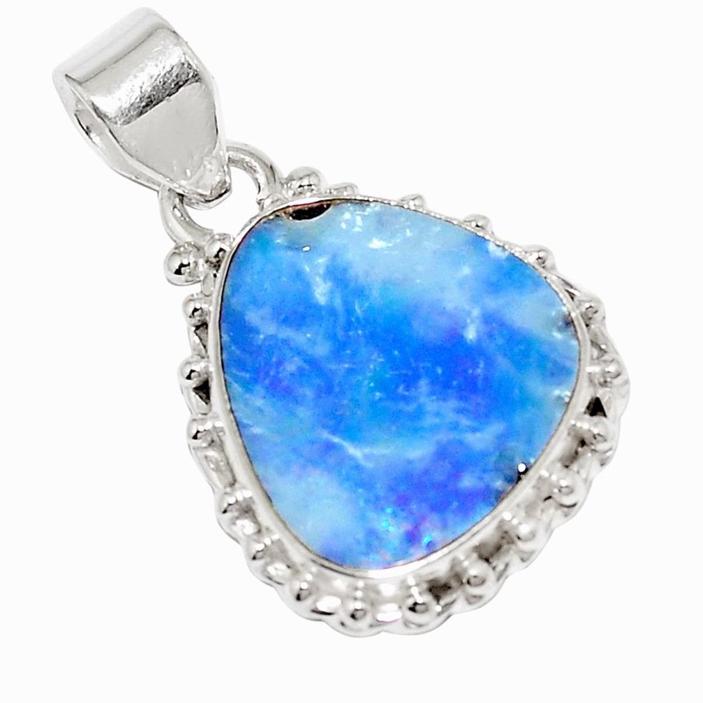 10.70cts natural blue doublet opal australian 925 sterling silver pendant m52329