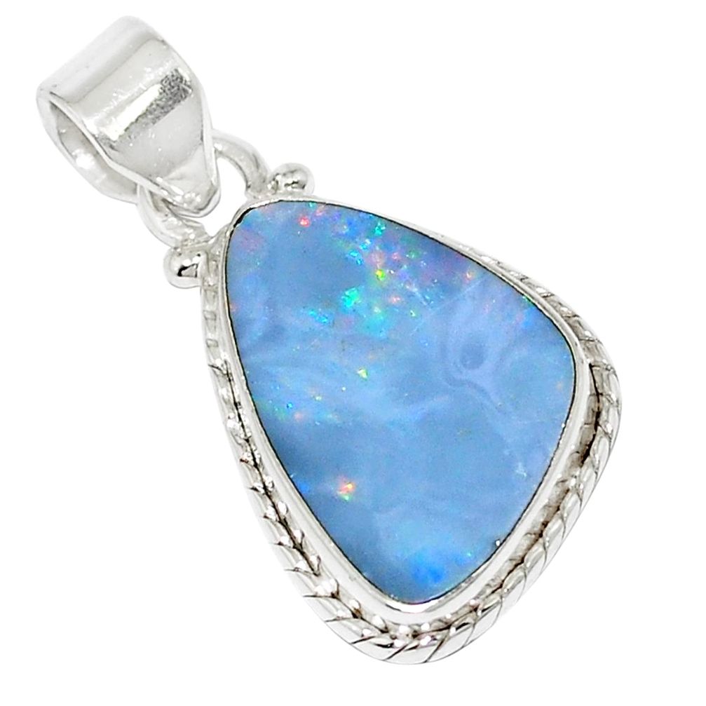 9.71cts natural blue doublet opal australian 925 sterling silver pendant m52334