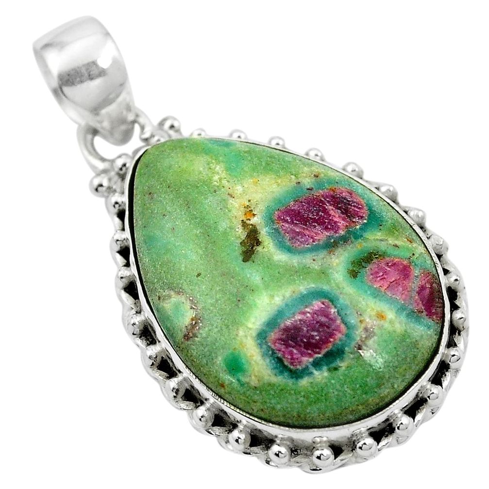 925 sterling silver natural pink ruby in fuchsite pendant jewelry m52431