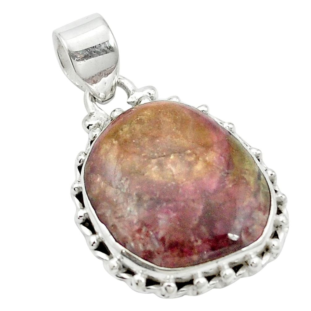 Natural pink bio tourmaline 925 sterling silver pendant jewelry m52467