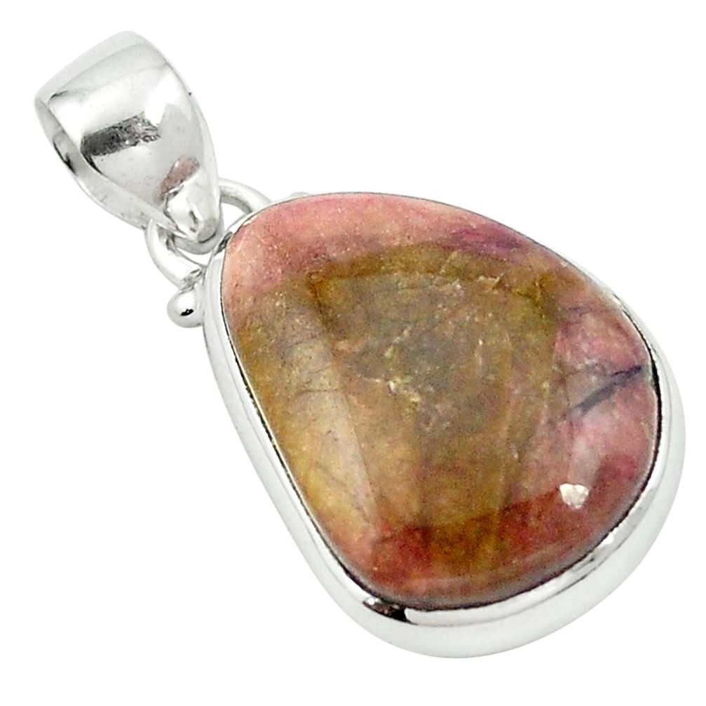 Natural pink bio tourmaline 925 sterling silver pendant jewelry m52470