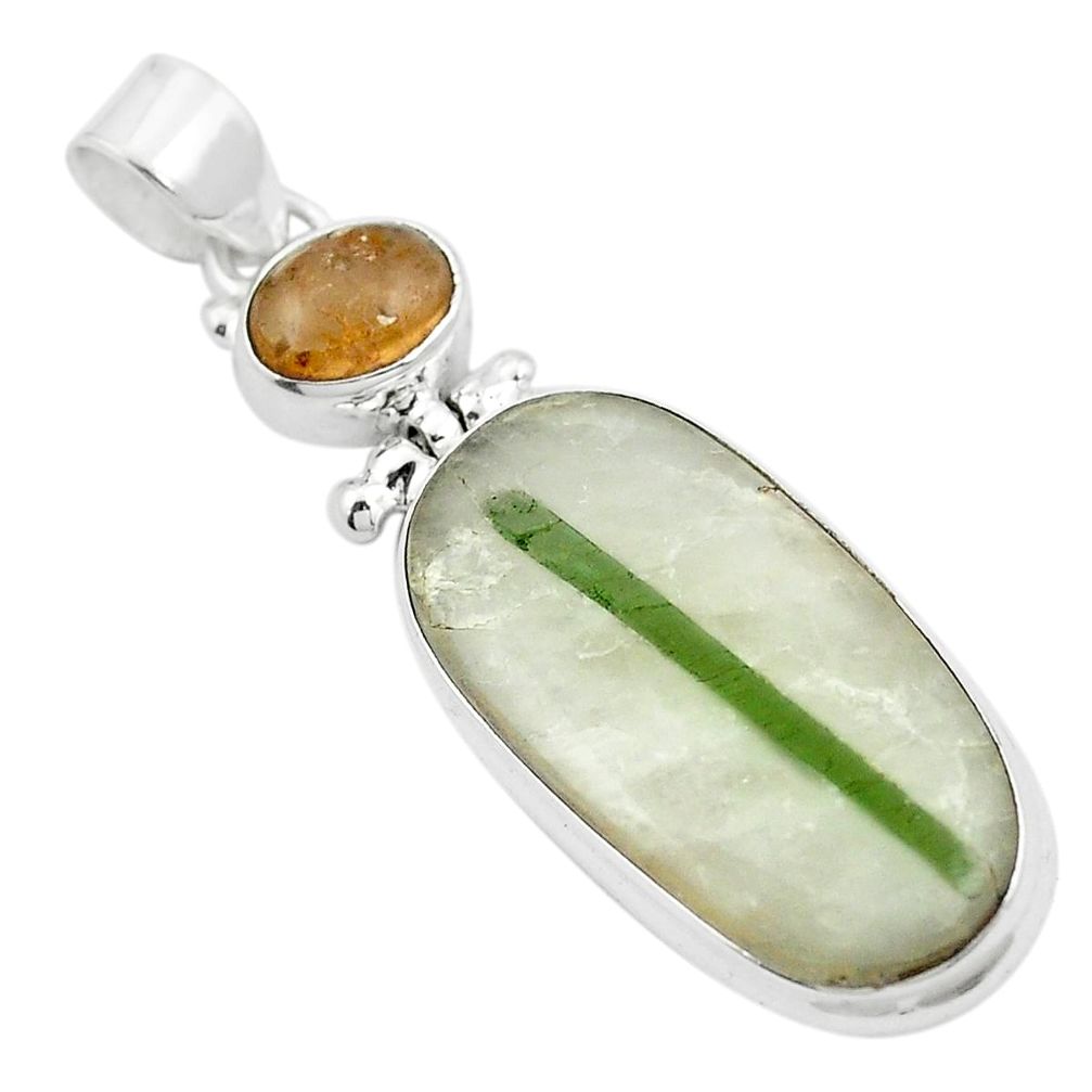 Natural green tourmaline in quartz tourmaline 925 silver pendant jewelry m52528