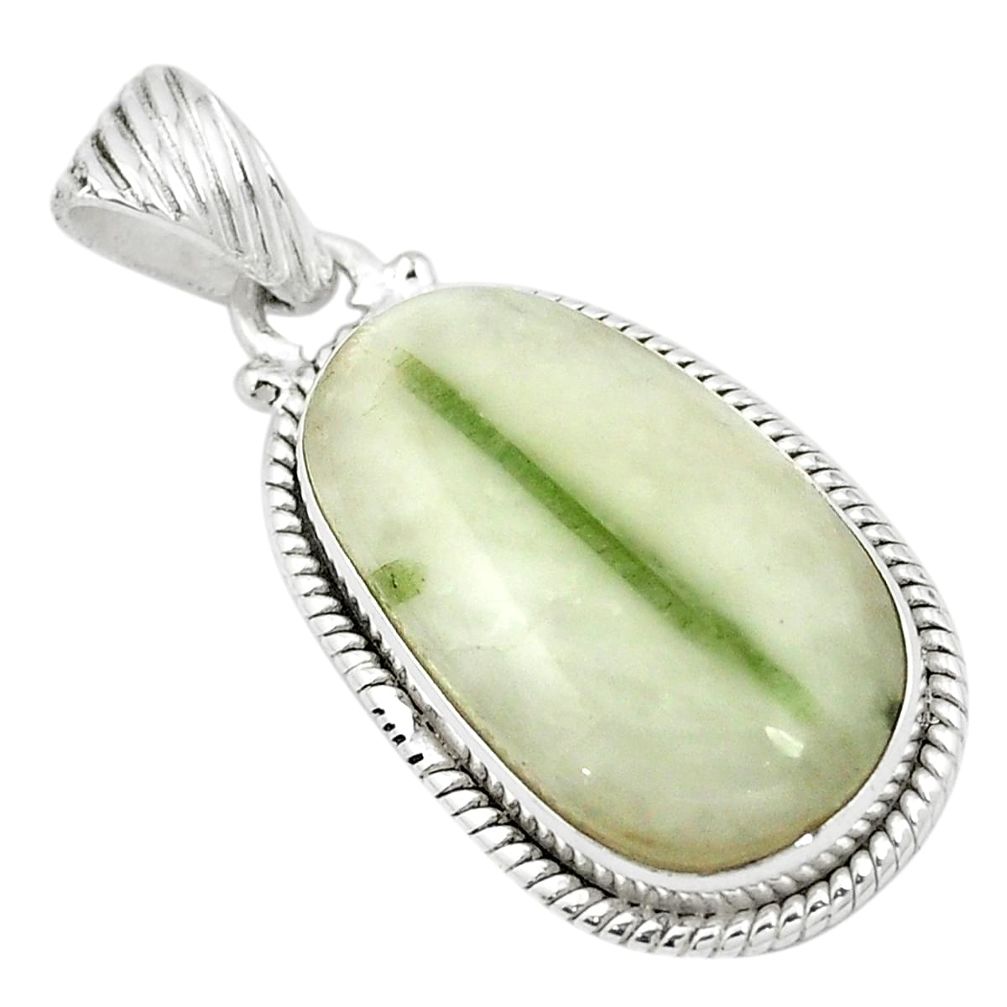 Natural green tourmaline in quartz 925 sterling silver pendant m52529