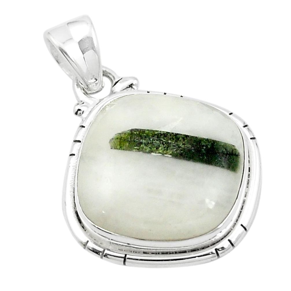 Natural green tourmaline in quartz 925 sterling silver pendant m52531