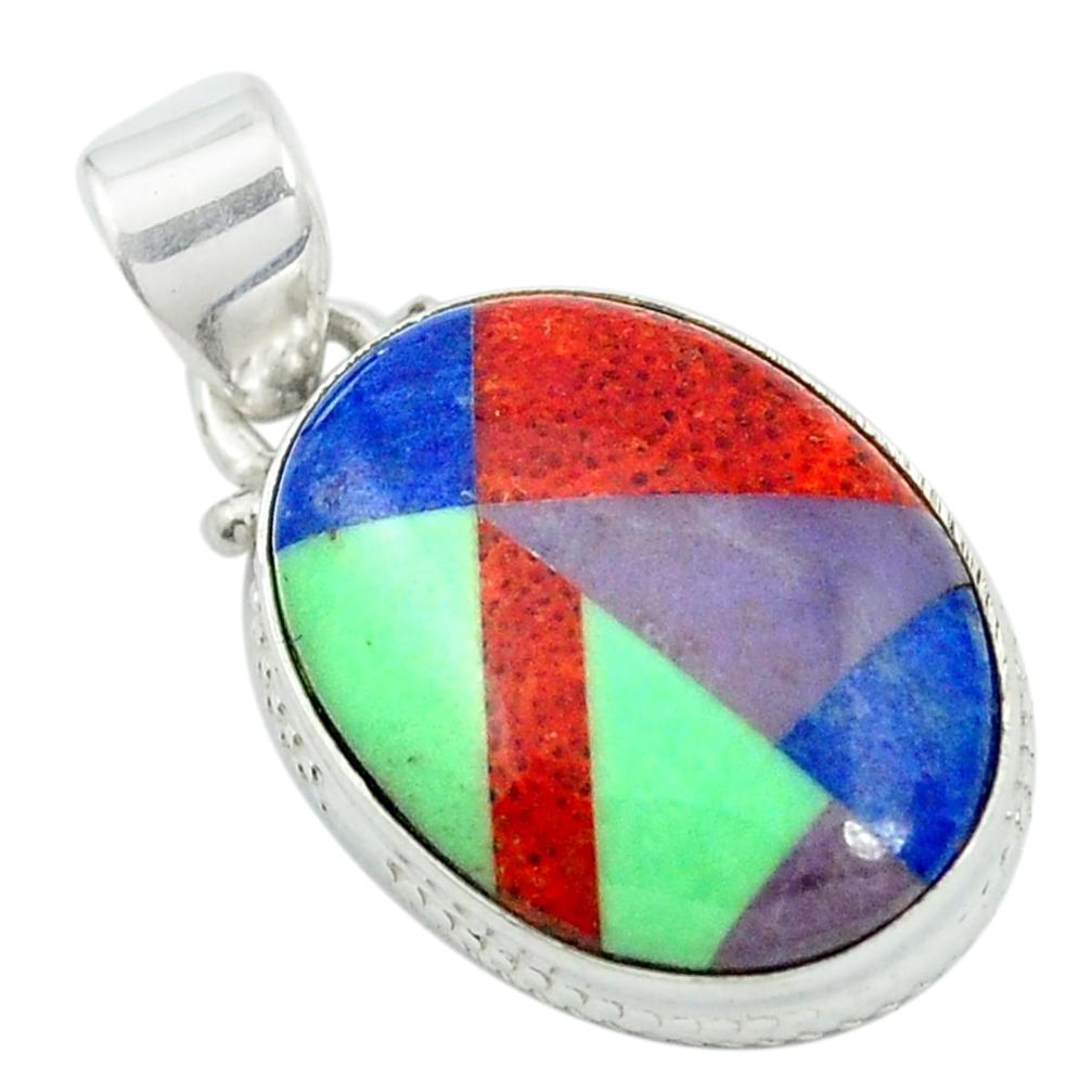 12.90cts southwestern inlay 925 sterling silver pendant jewelry m52551