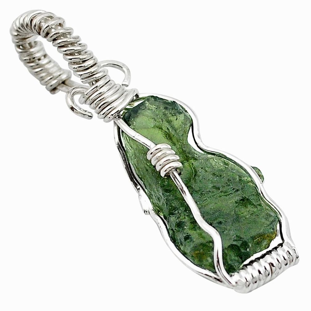 Natural green moldavite (genuine czech) 925 silver pendant jewelry m52663