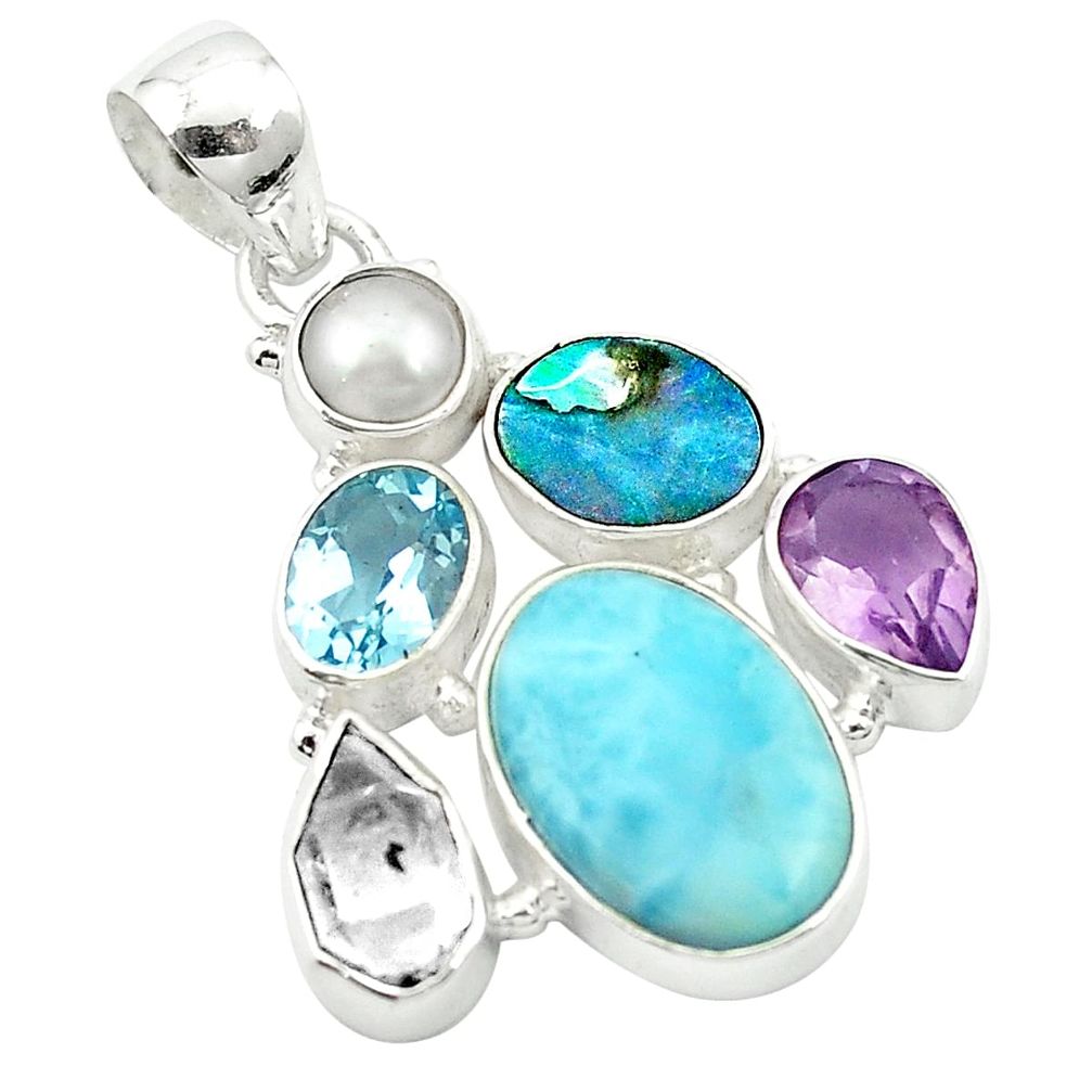 Natural blue larimar doublet opal australian 925 silver pendant m53091