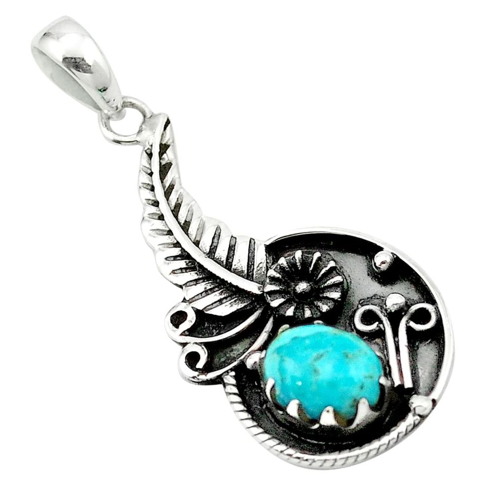 Blue copper turquoise 925 sterling silver pendant jewelry m53143