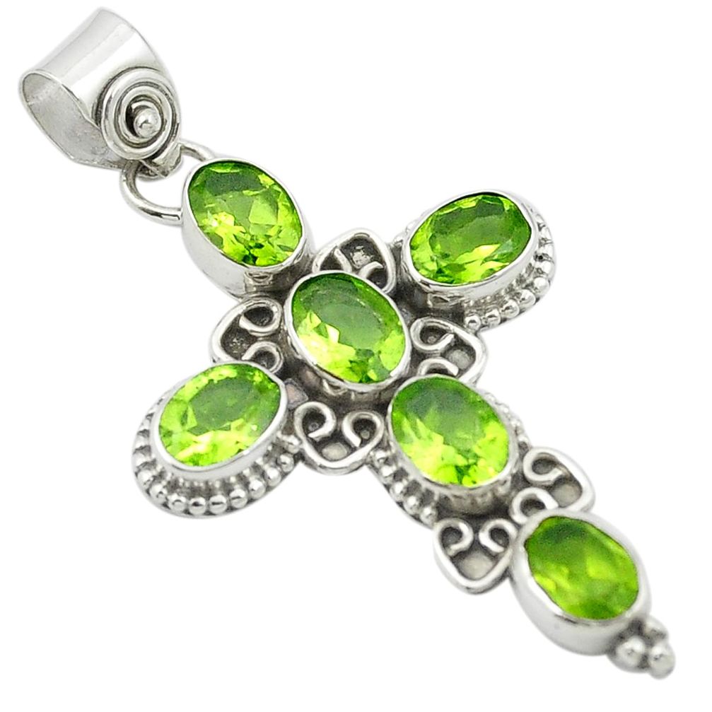 Natural green peridot 925 sterling silver holy cross pendant m53203