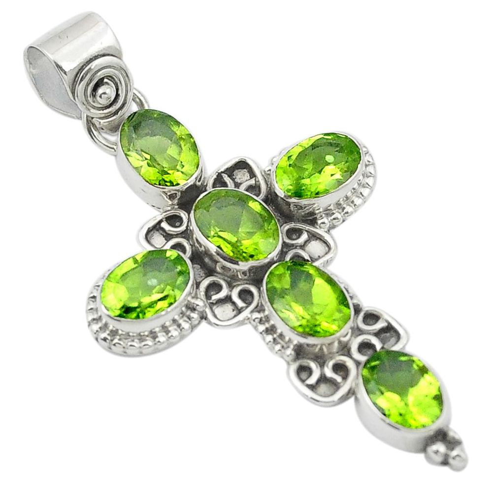 Natural green peridot 925 sterling silver holy cross pendant m53206